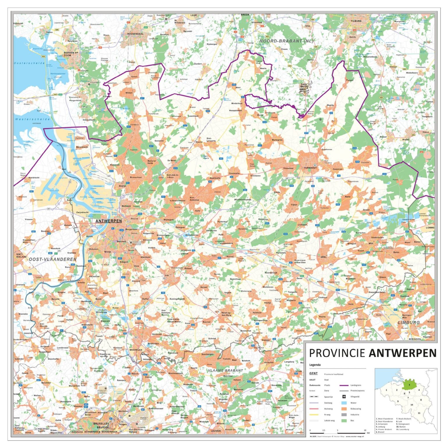 Kaart Provincie Antwerpen | Provinciekaarten België Vector Map