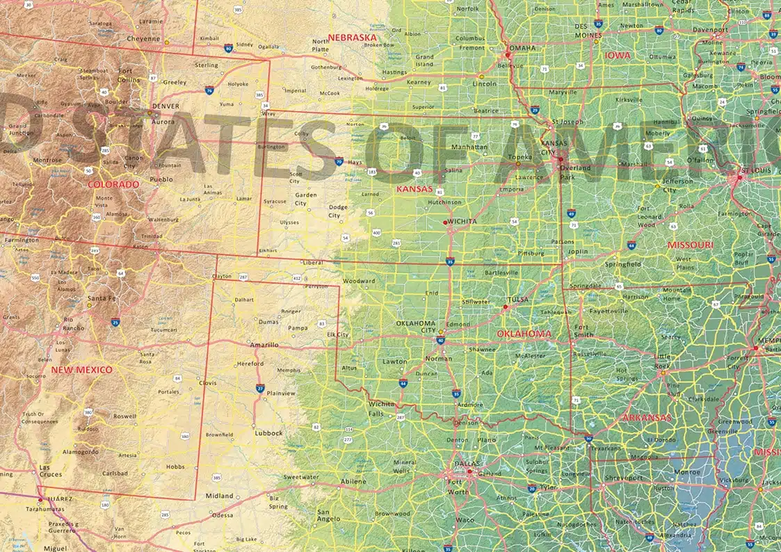 Kaart Verenigde Staten natuurkundig - Afbeelding 2