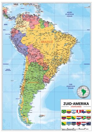 Gedetailleerde kaart Zuid-Amerika staatkundig