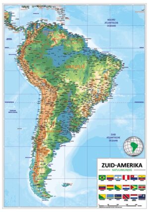 Gedetailleerde kaart Zuid-Amerika natuurkundig