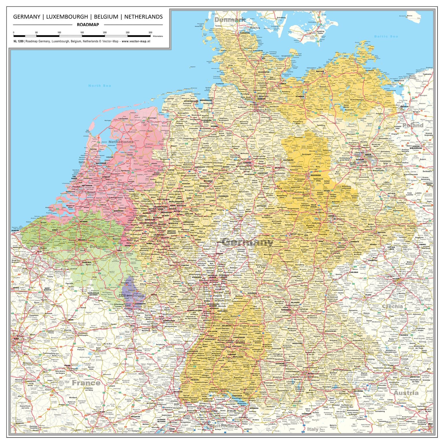 Gedetailleerde Wegenkaart Duitsland Luxemburg Belgi Nederland