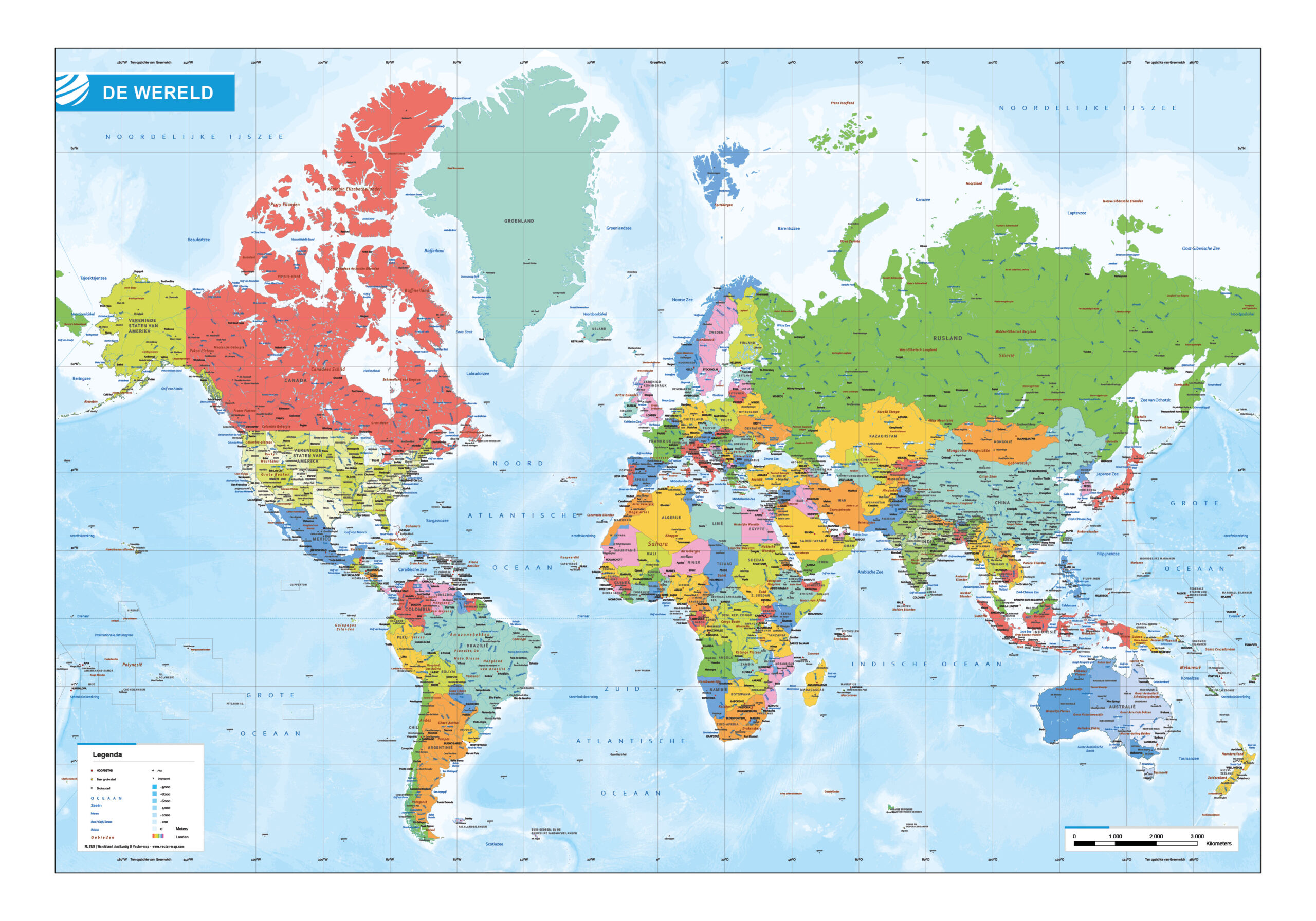 Wereldkaart staatkundig | Vector