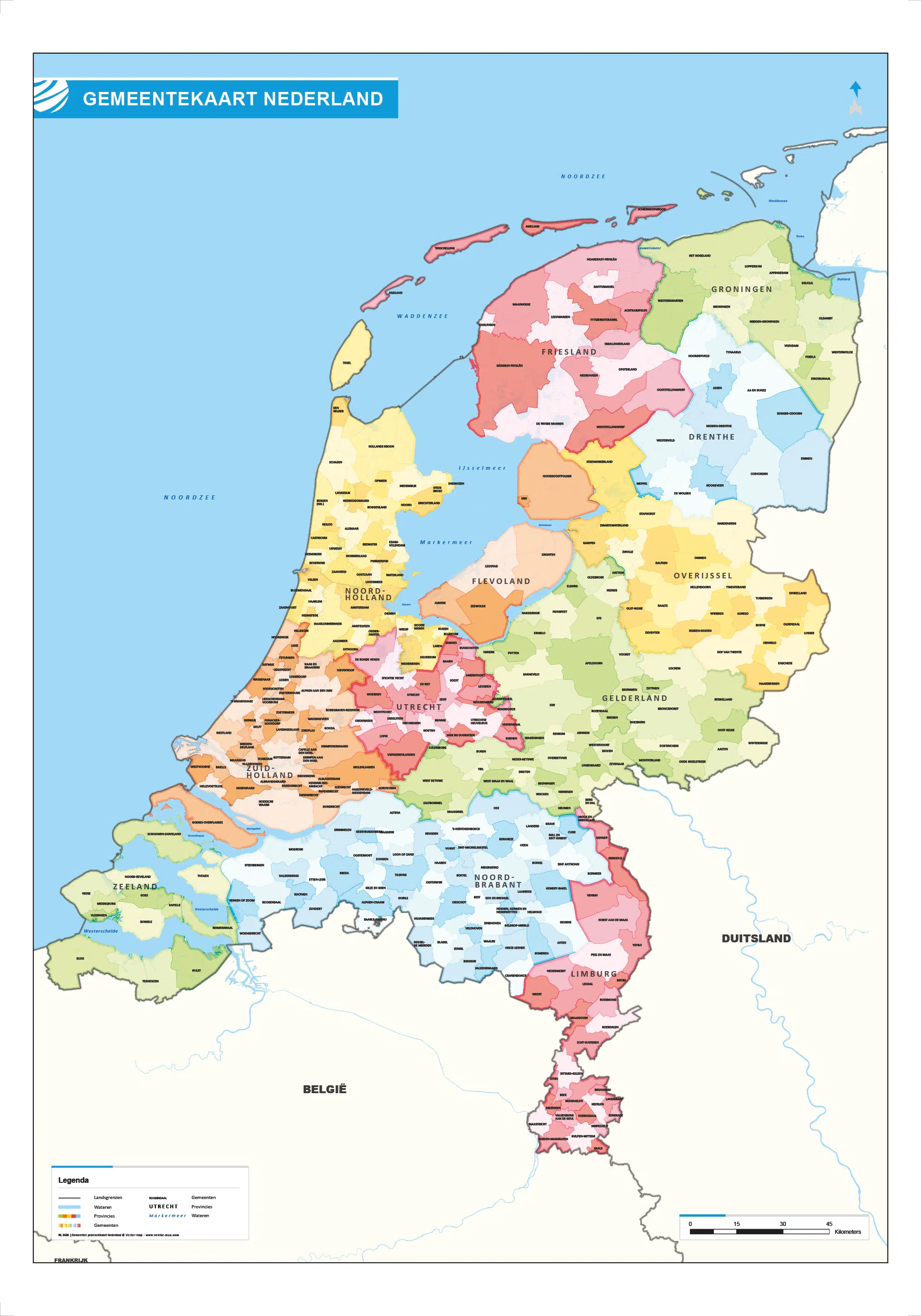 Gemeenten provinciekaart Nederland