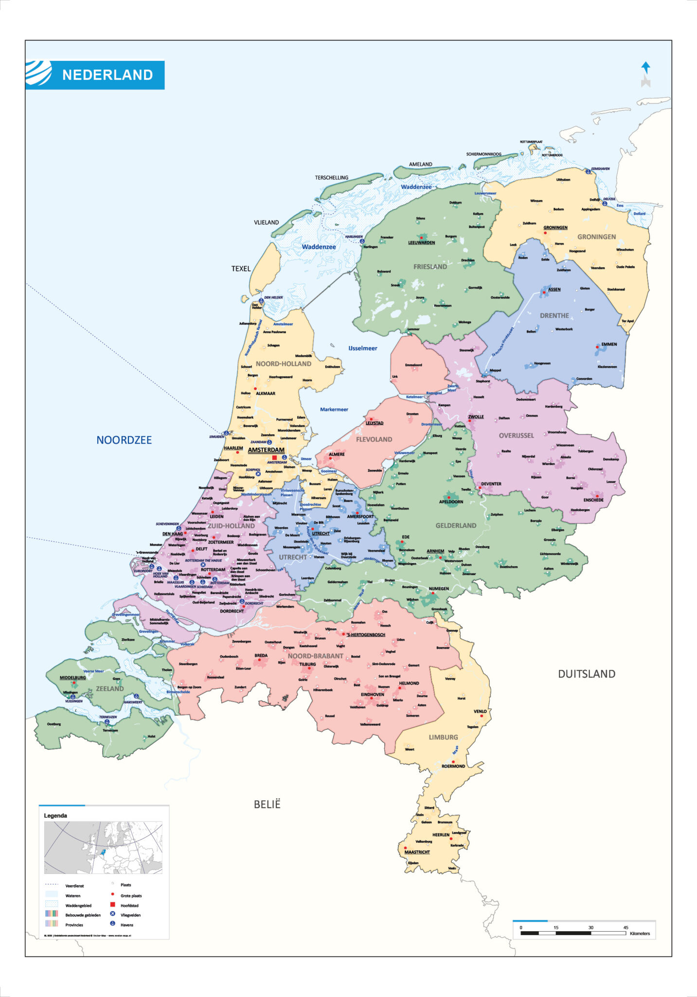 Gemeentekaart Nederland | Landkaarten Nederland Vector Map