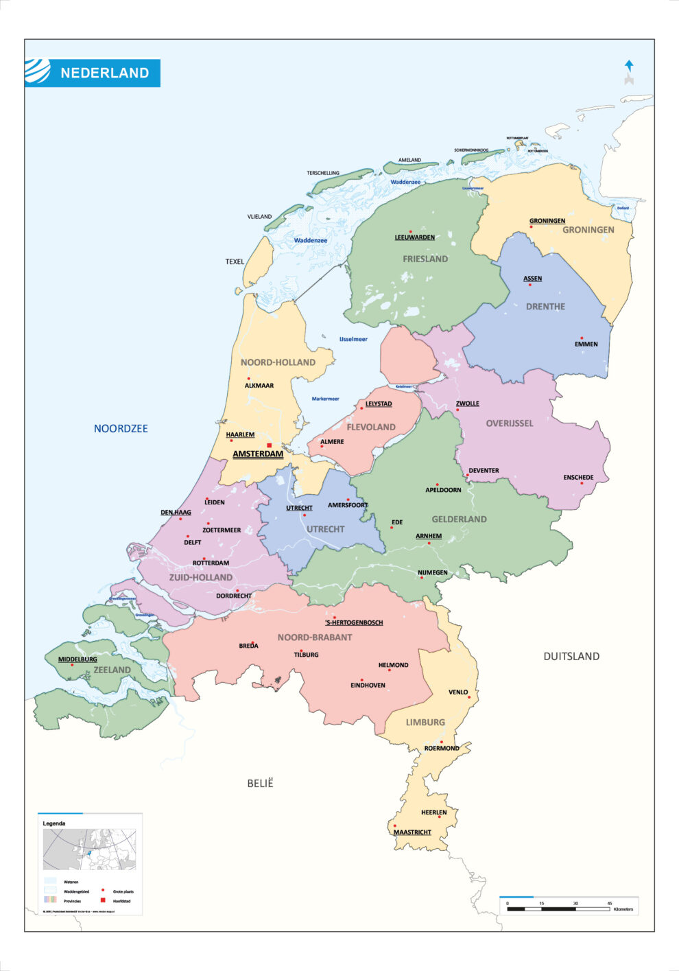 Gedetailleerde Postcodekaart Nederland Landkaarten Nederland Vector Map