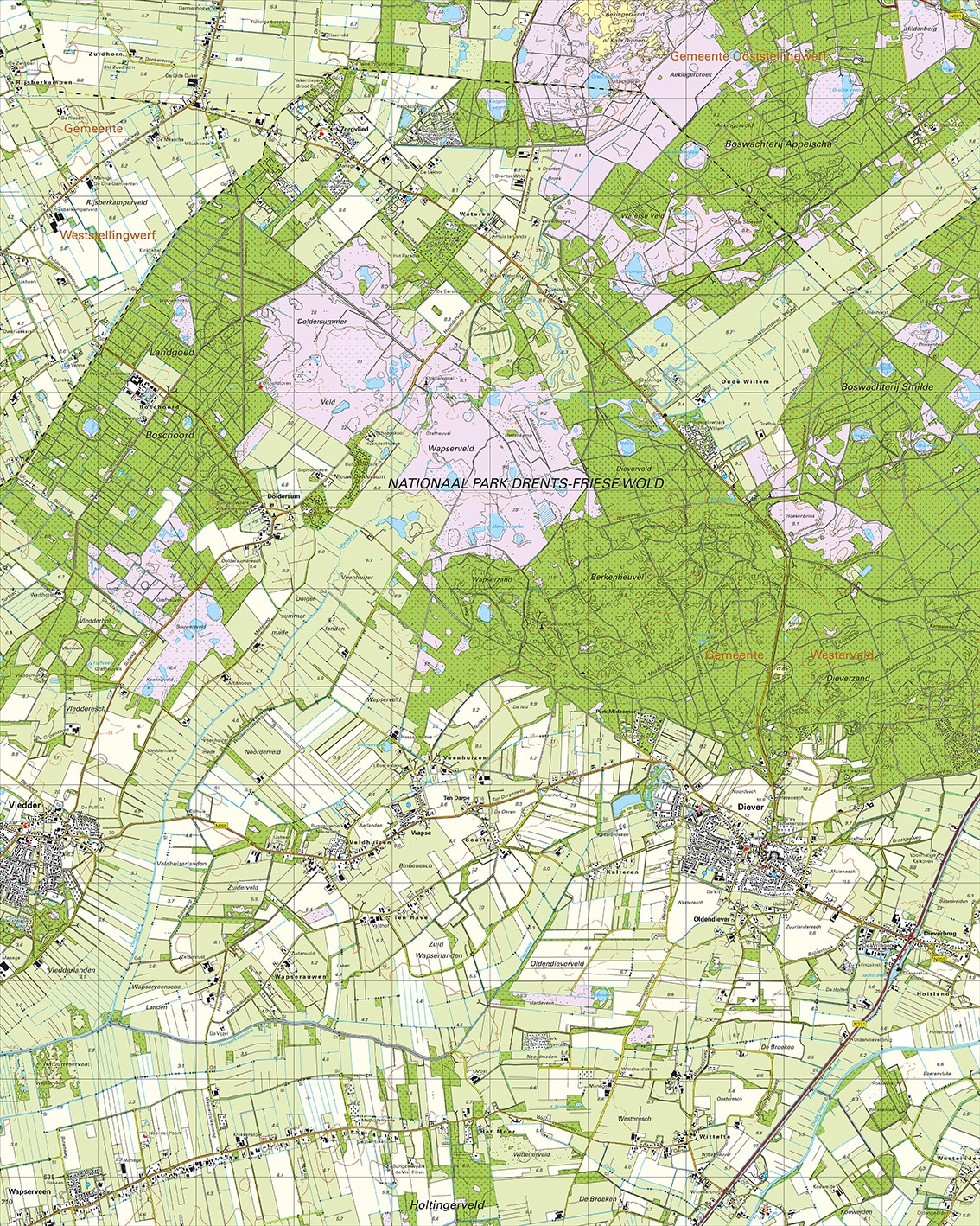 Topografische Kaart 16F Diever Digitaal Topografische Kaarten Vector Map
