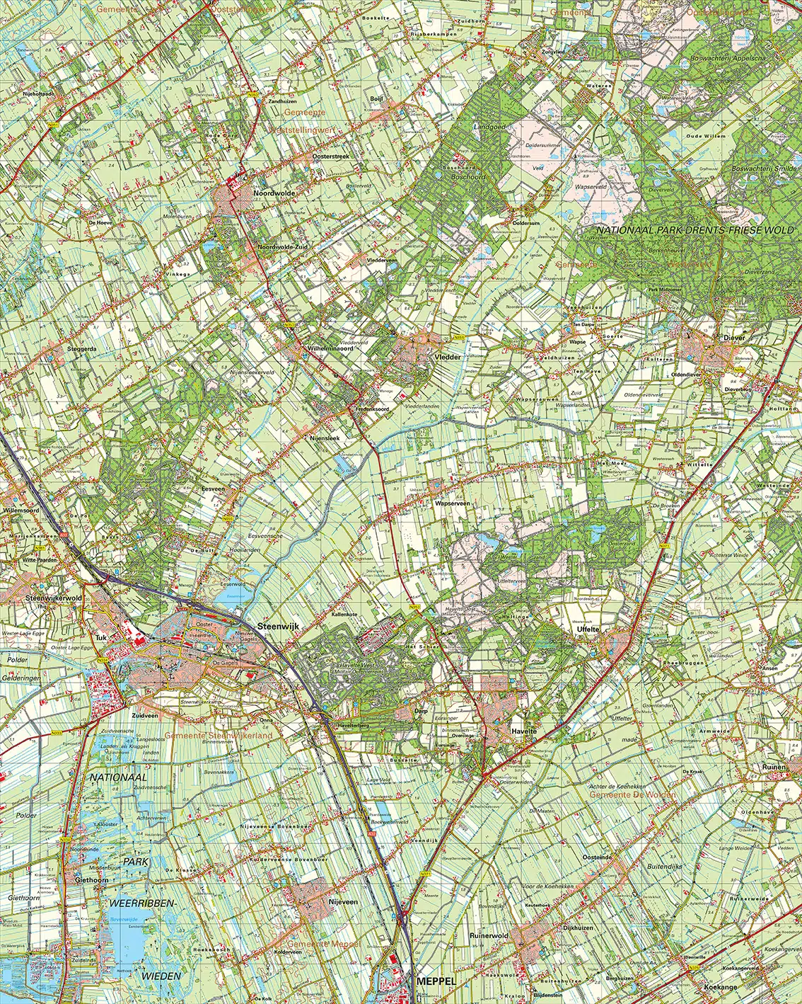 Topografische kaart 16O Steenwijk digitaal