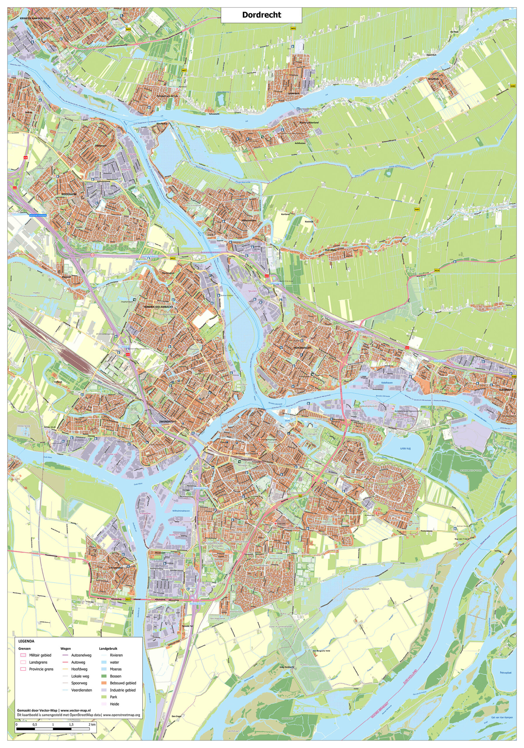 Kaart Dordrecht Stedenkaarten Nederland Vector Map