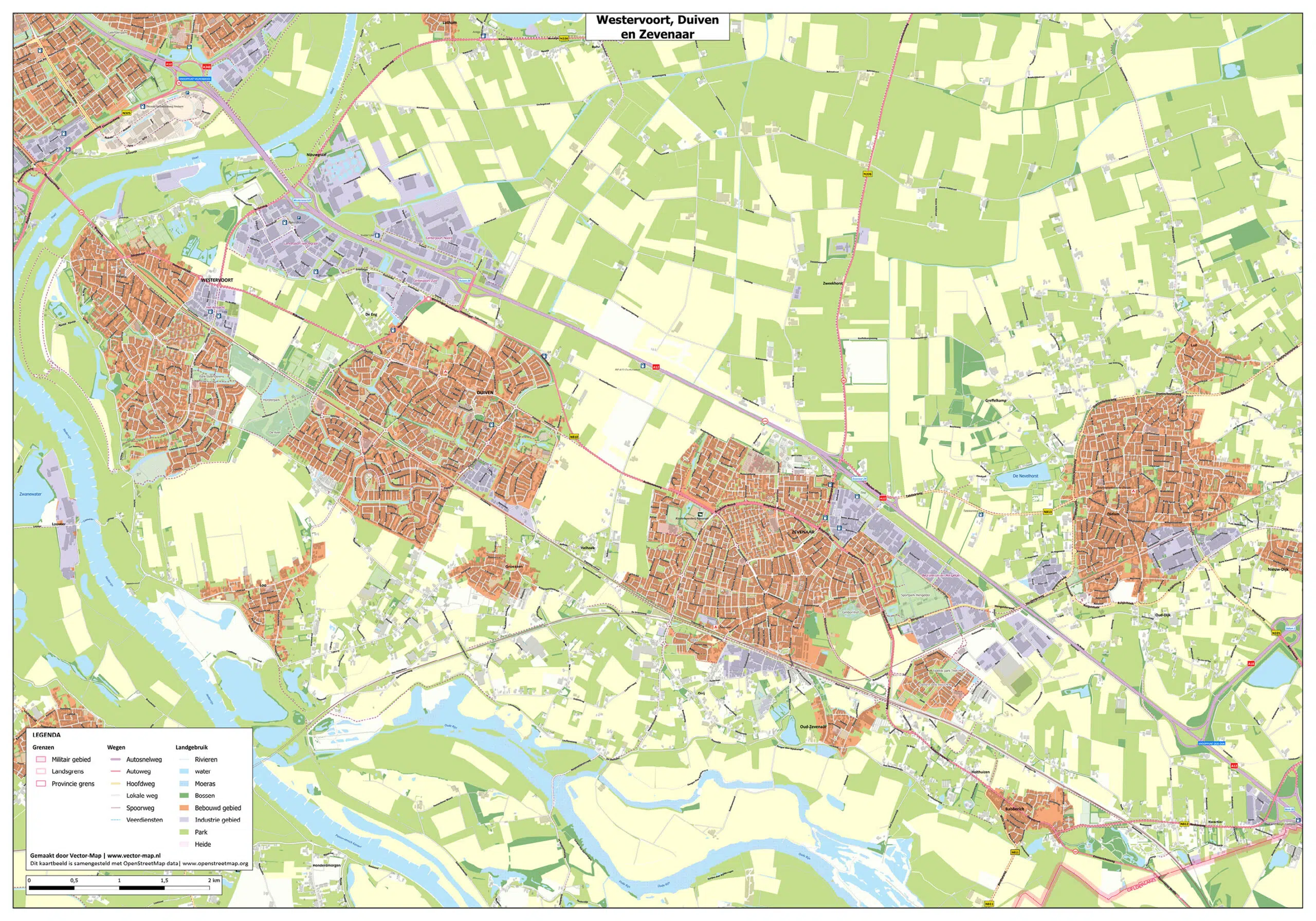 Kaart Westervoort, Duiven & Zevenaar