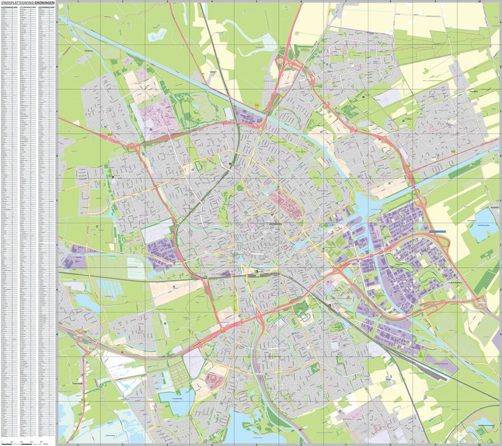 Kaart Groningen met straatnamen index