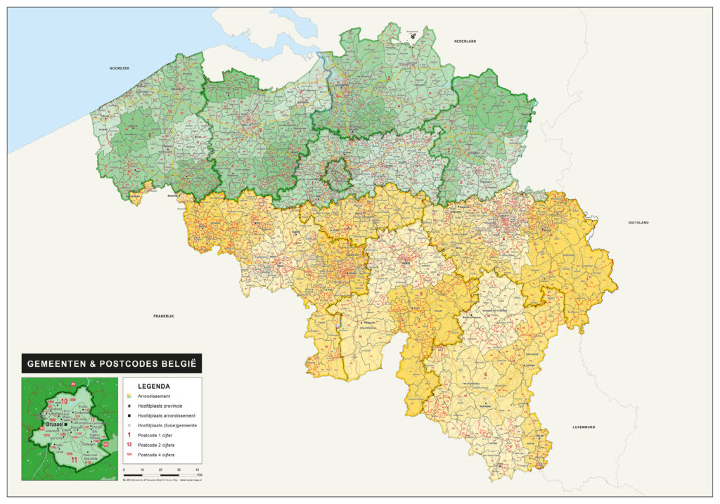 Kaart België Gemeenten & Postcodes