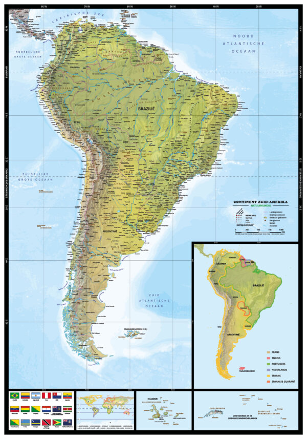 Kaart Zuid-Amerika Natuurkundig