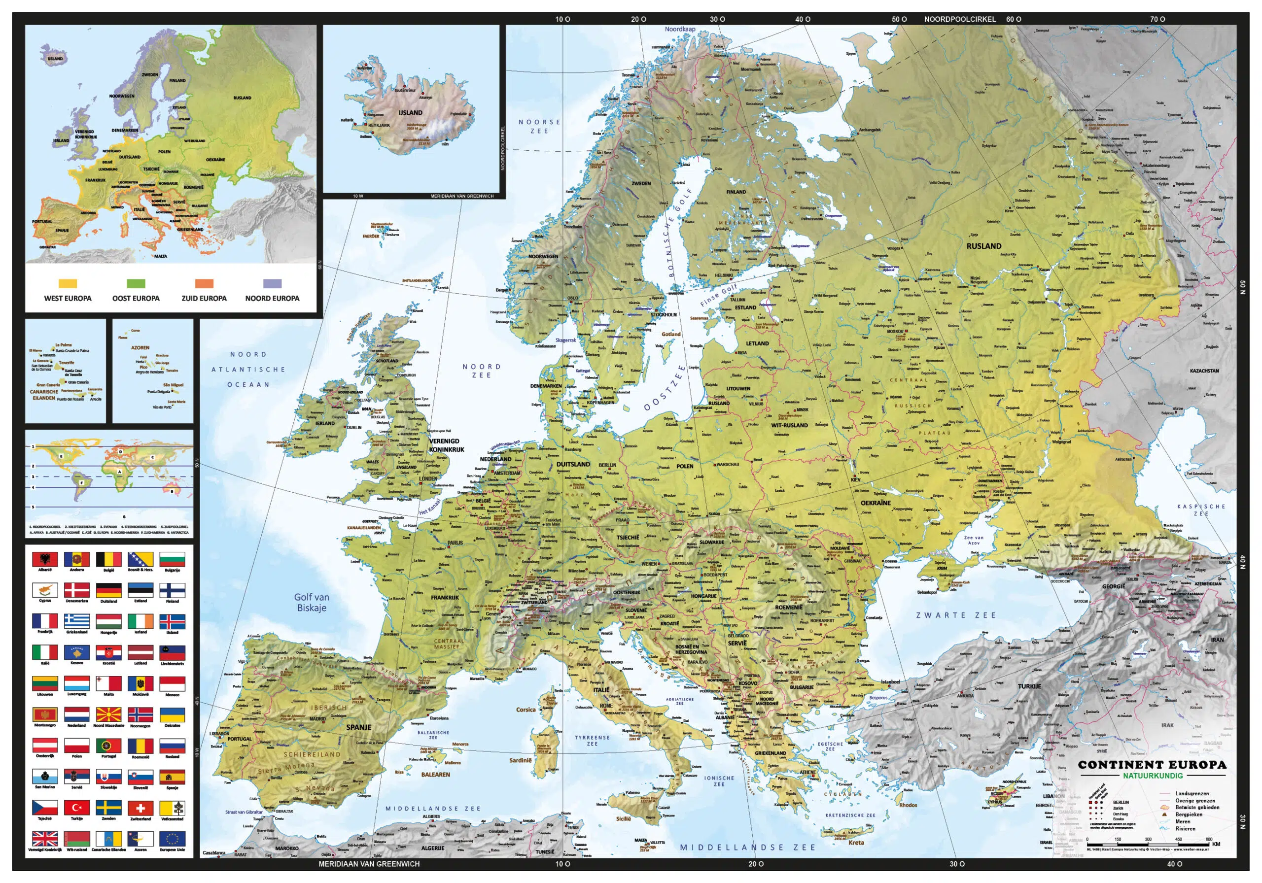 Kaart Europa Natuurkundig