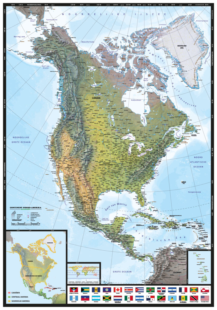 Kaart Noord-Amerika Natuurkundig