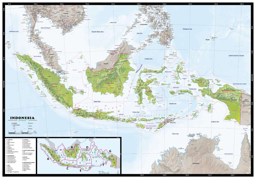 Kaart Indonesië Natuurkundig