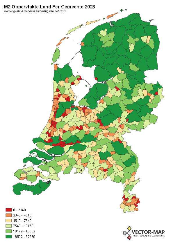 M2 Oppervlakte Land Per Gemeente 2023