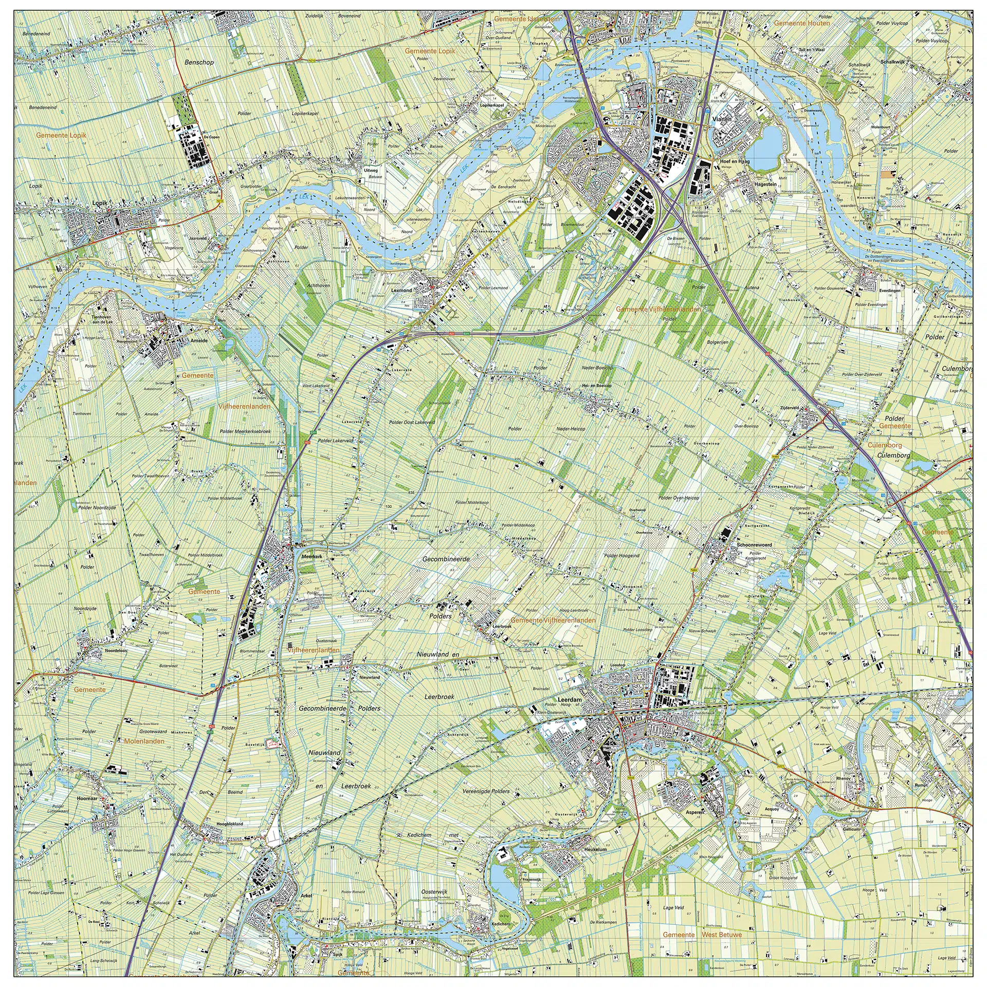 Topografische kaart Vijfheerenlanden