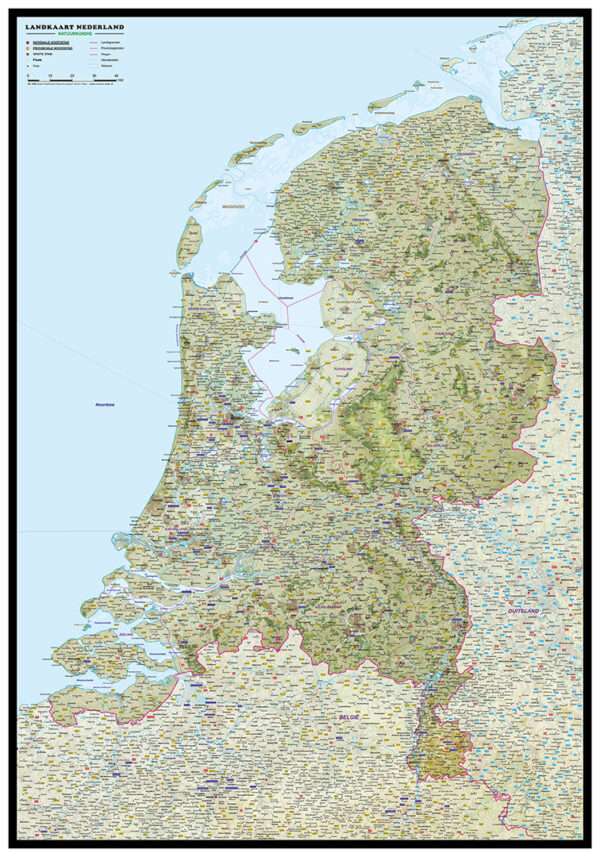 Gedetailleerde Kaart Nederland Natuurkundig