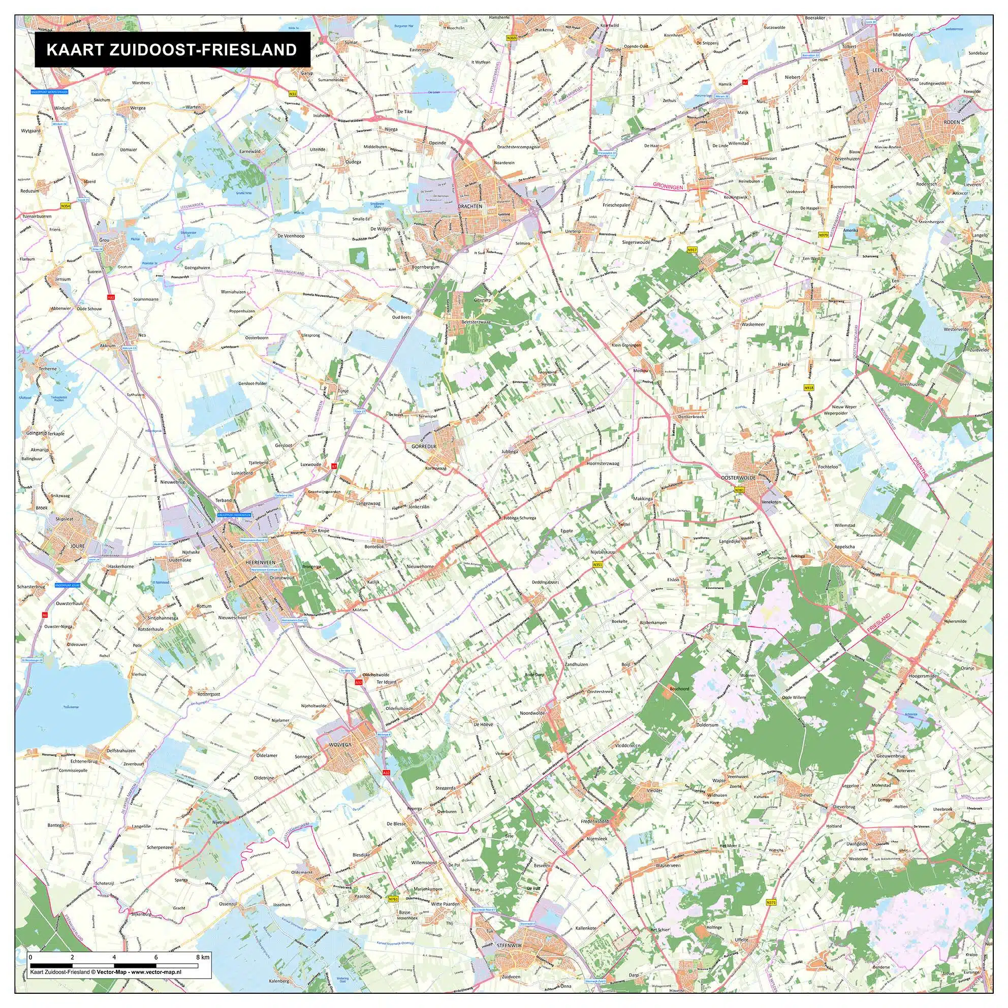 Kaart Zuidoost-Friesland