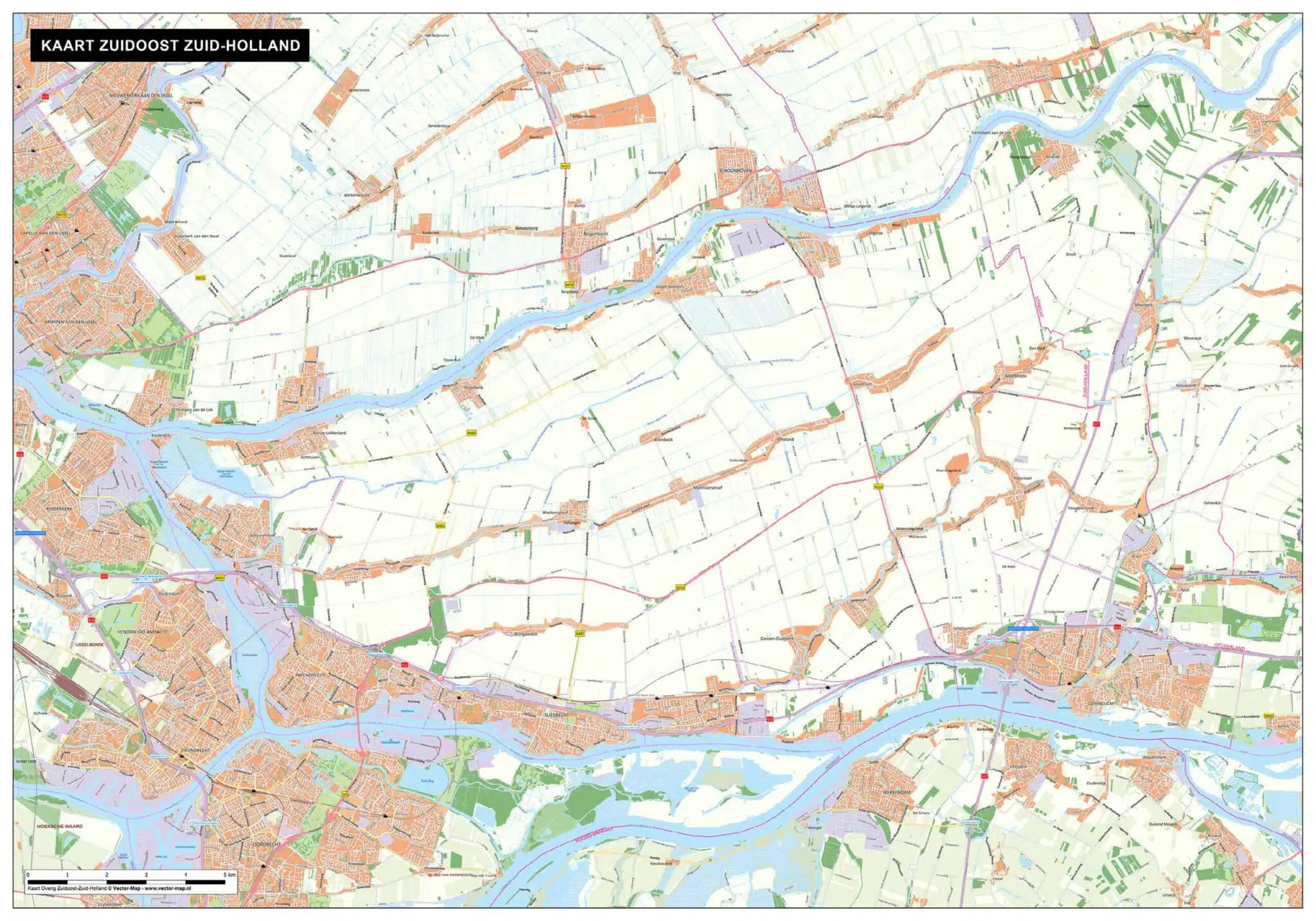 Kaart Zuidoost Zuid-Holland