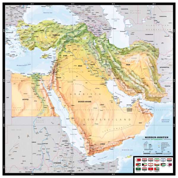 Kaart Midden-Oosten Natuurkundig