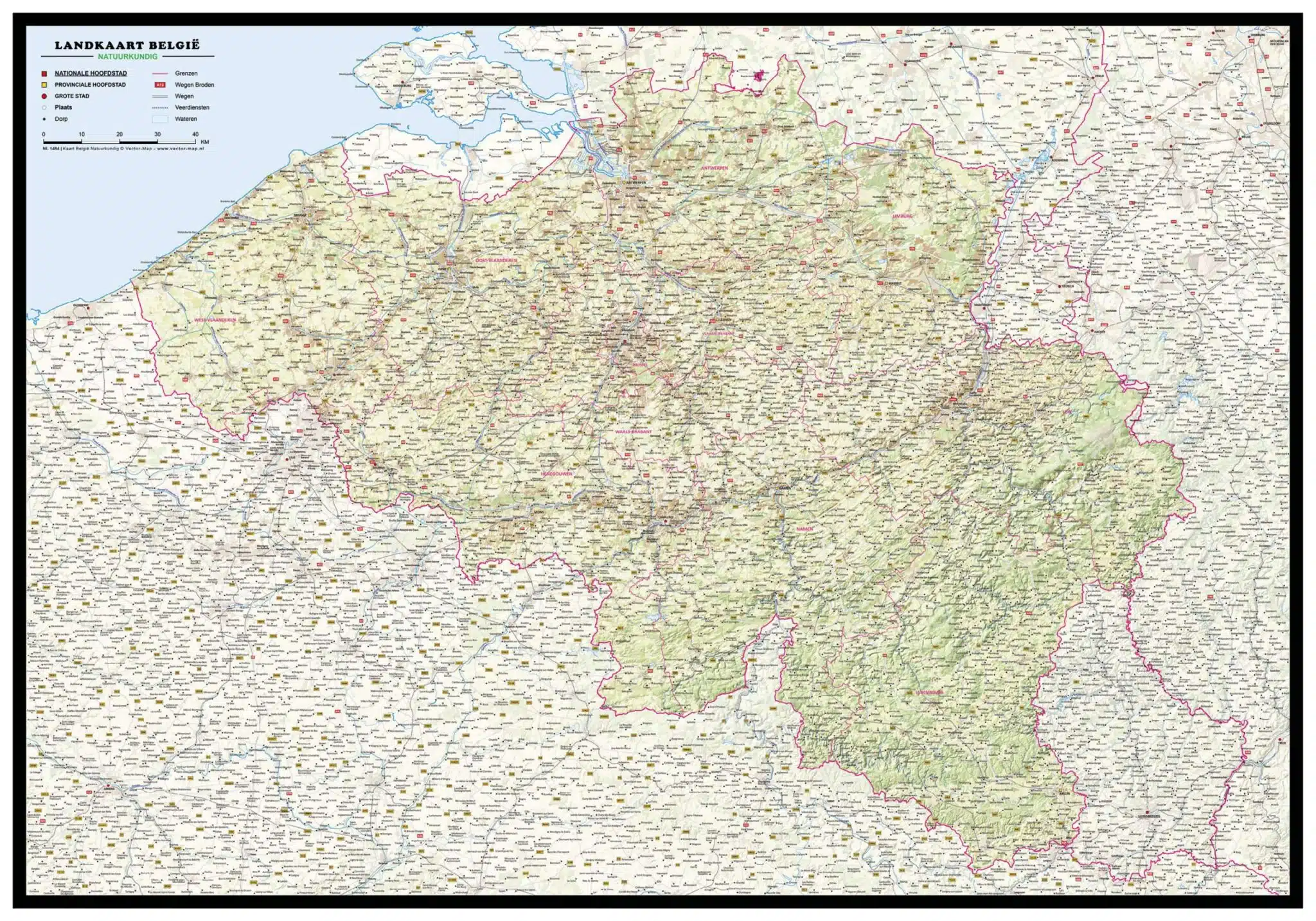 Kaart België Natuurkundig